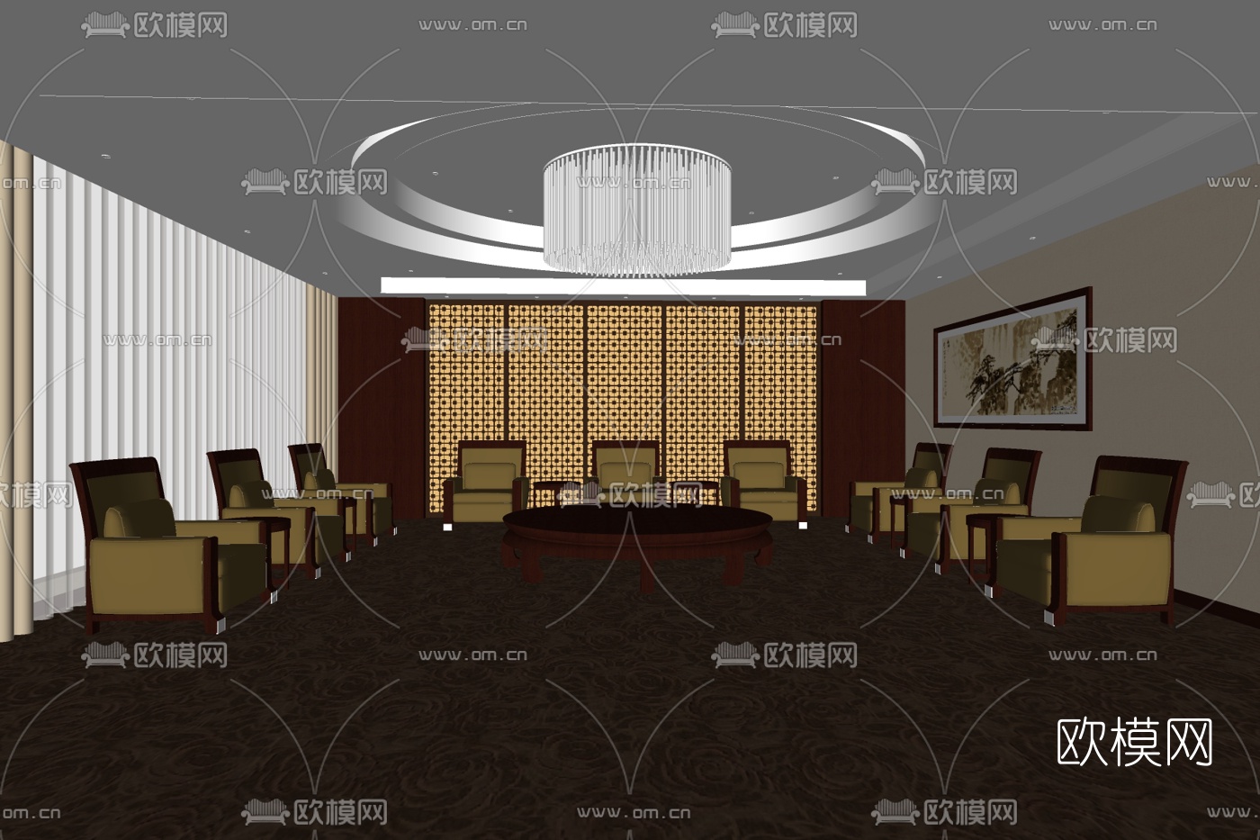 新中式接待区免费su模型下载