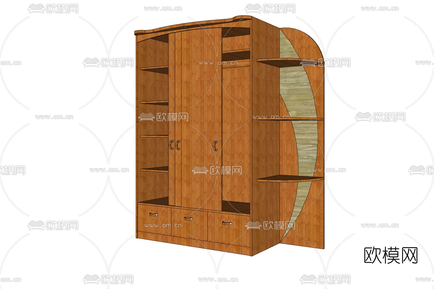 现代实木衣柜免费su模型下载