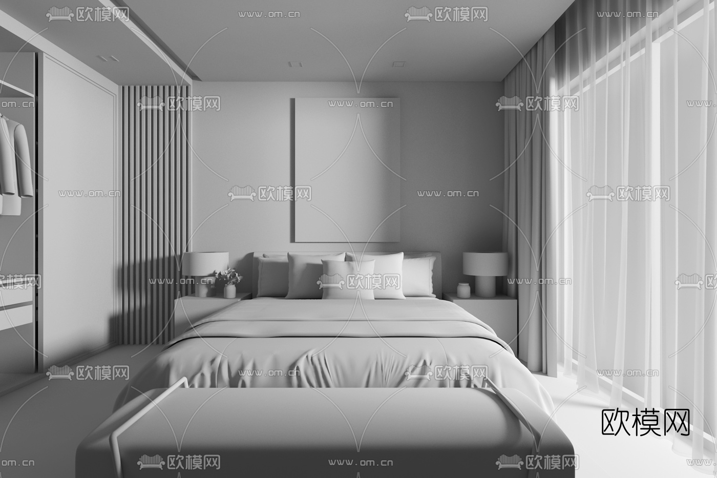 伶居设计 现代卧室主人房3d模型