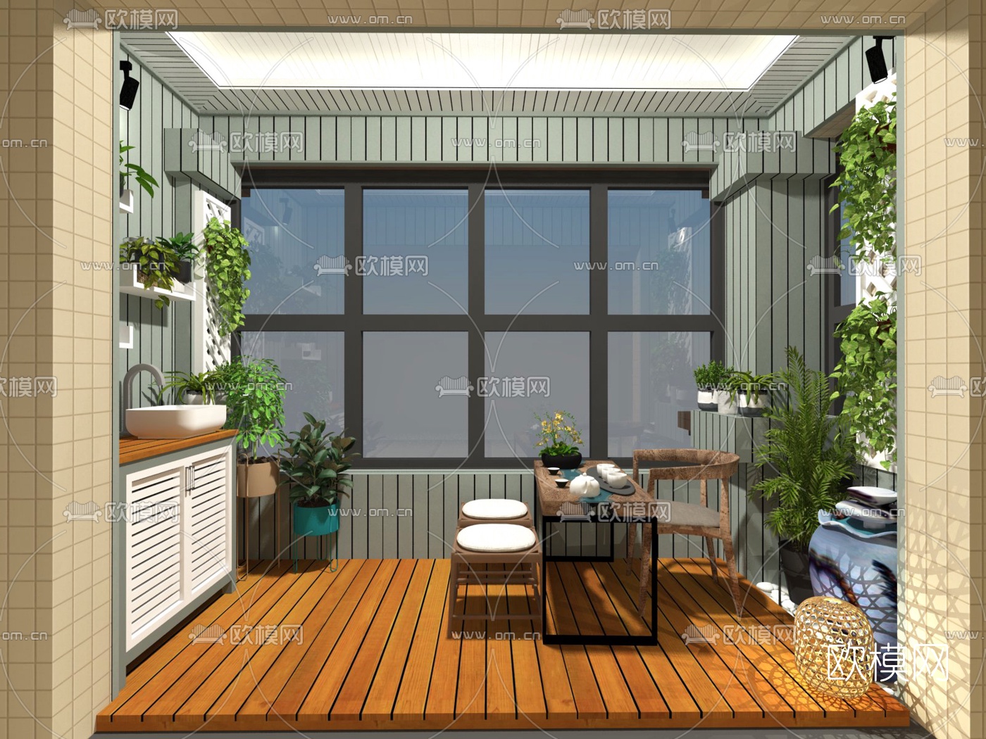 现代花园阳台茶室su模型