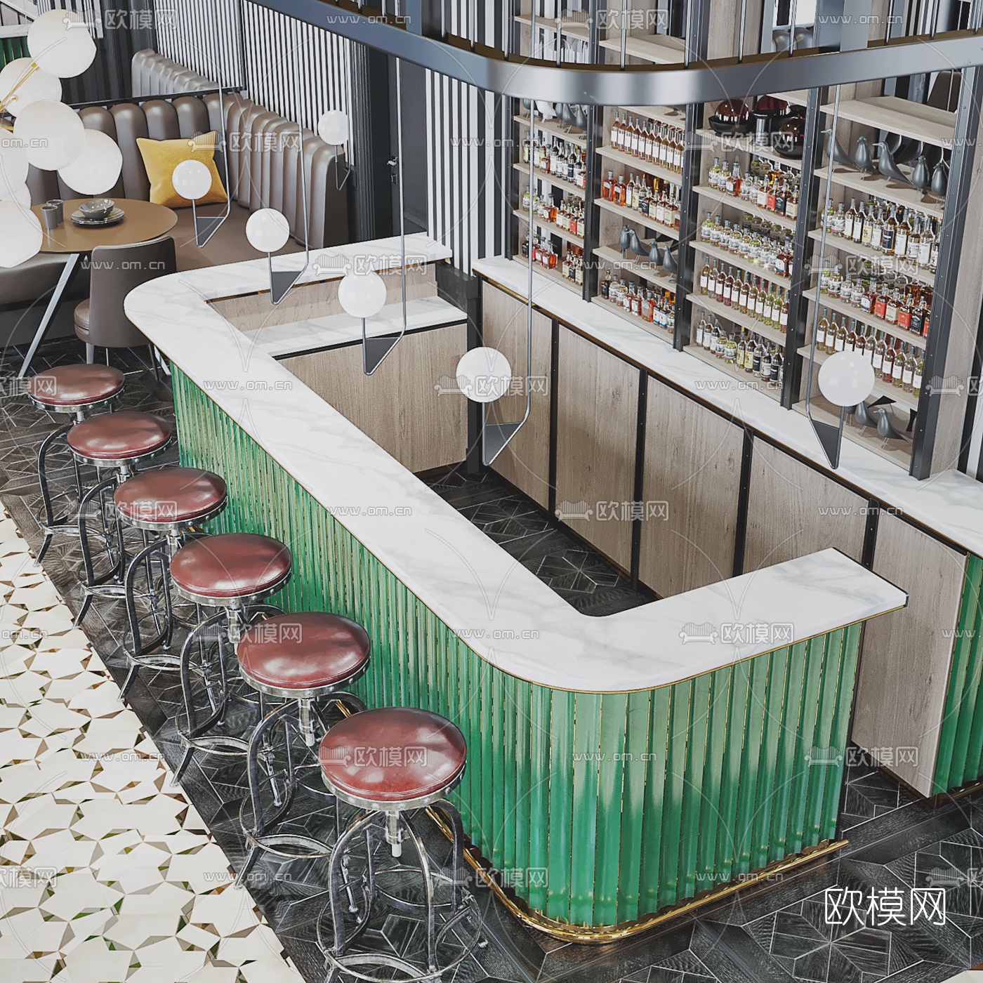 工业风主题餐厅3d模型下载（渲染图3）