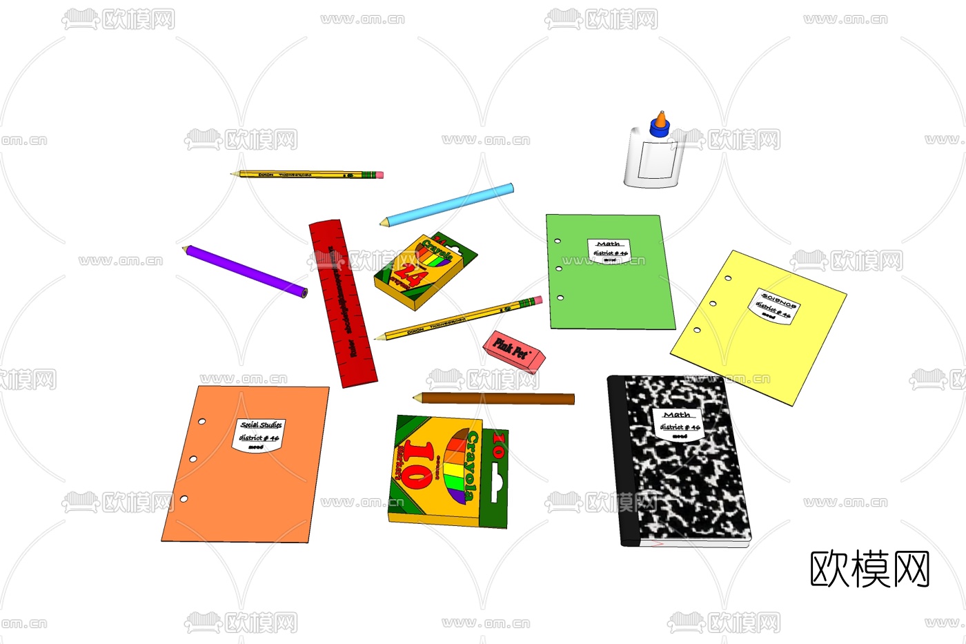 现代铅笔尺子笔记本su模型下载