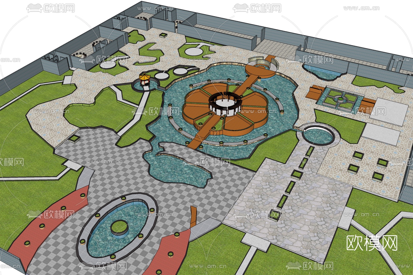 现代广场景观免费su模型下载