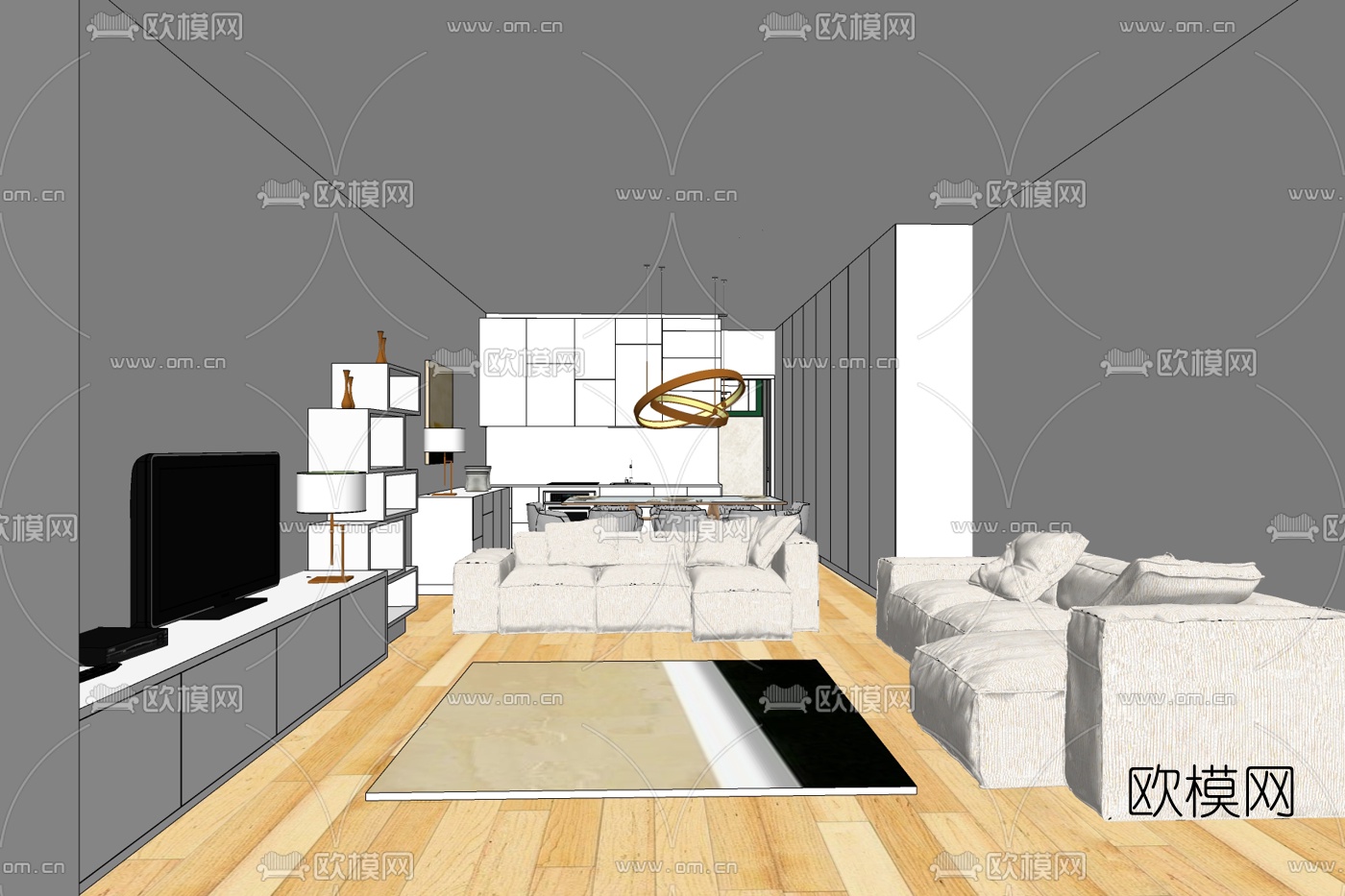 现代客厅免费su模型下载