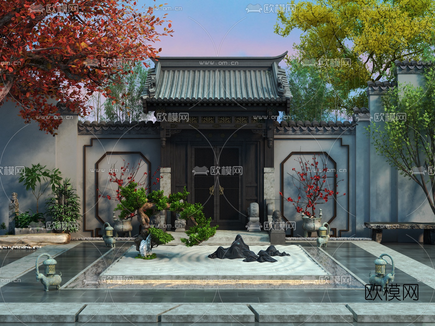 中式庭院花园3d模型