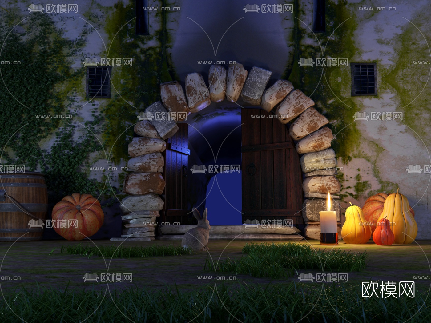 欧式南瓜木桶摆件组合3d模型下载（渲染图3）