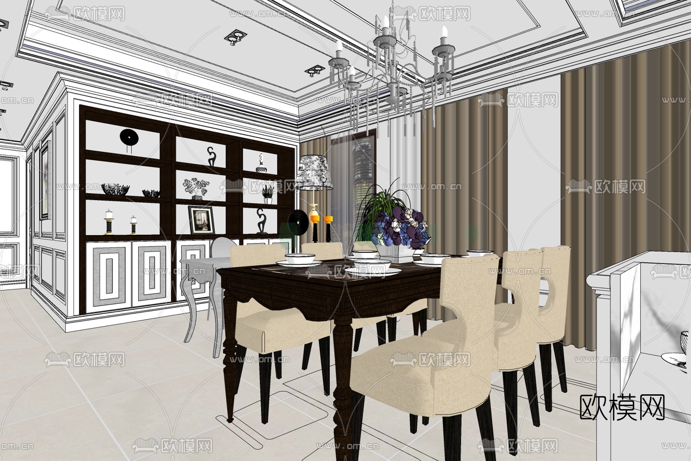 美式餐厅免费su模型下载