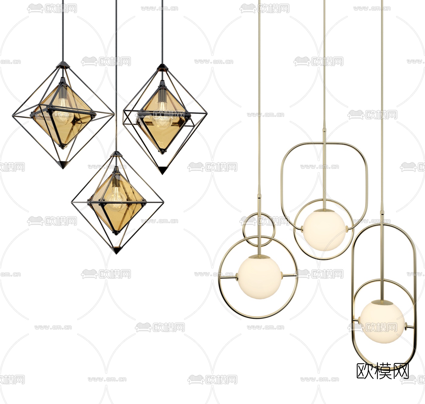 北欧金属玻璃吊灯3d模型下载