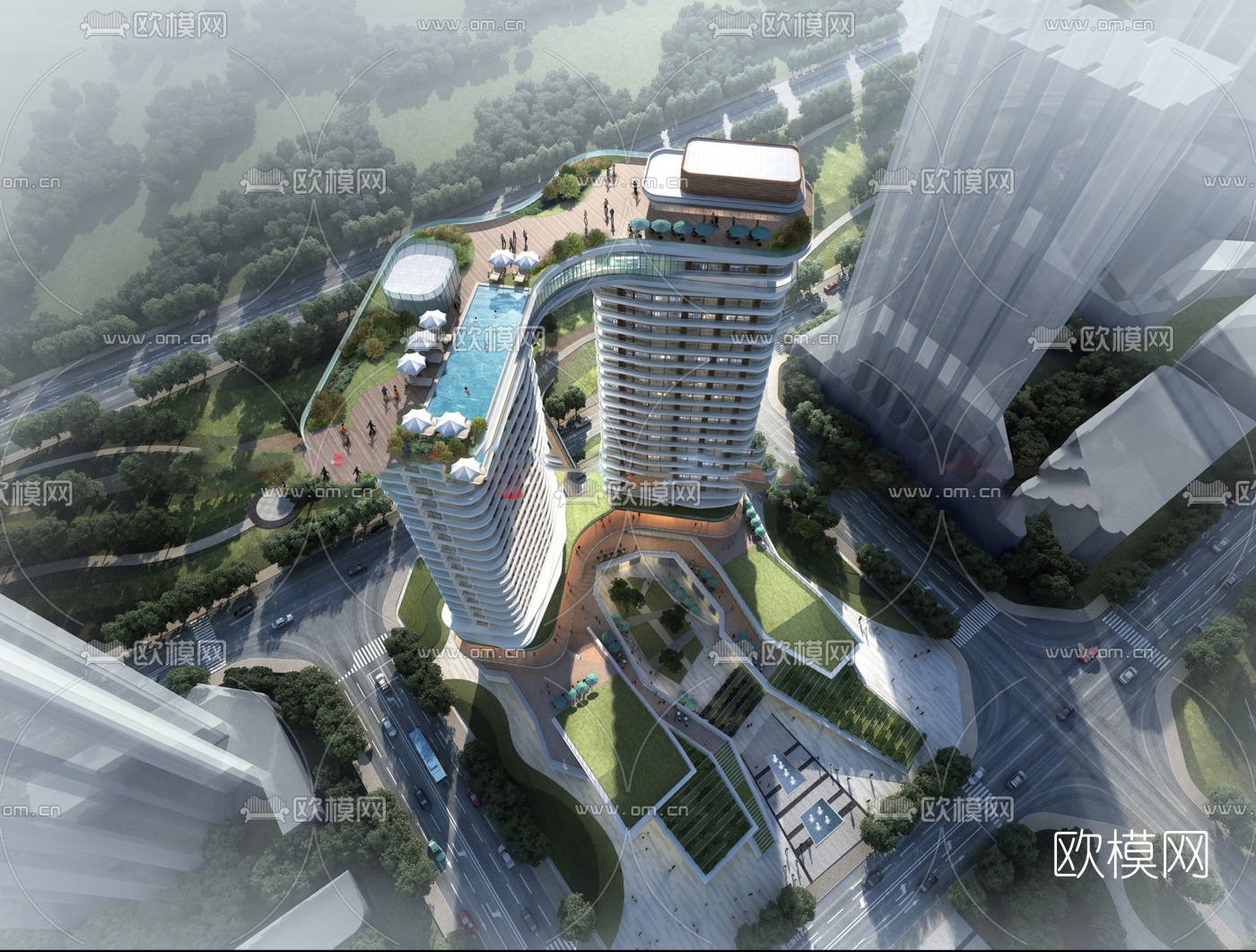 现代高层办公楼su模型下载（渲染图5）