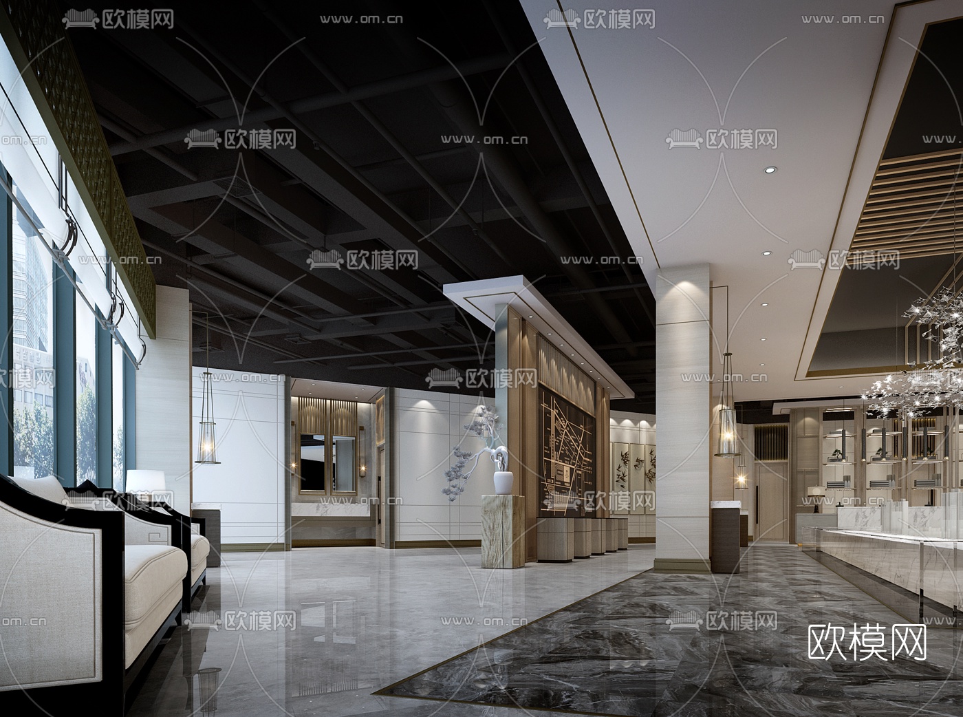 现代轻奢售楼处3d模型下载（渲染图2）