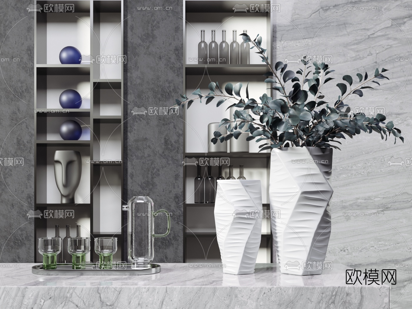 现代花卉花瓶摆件3d模型