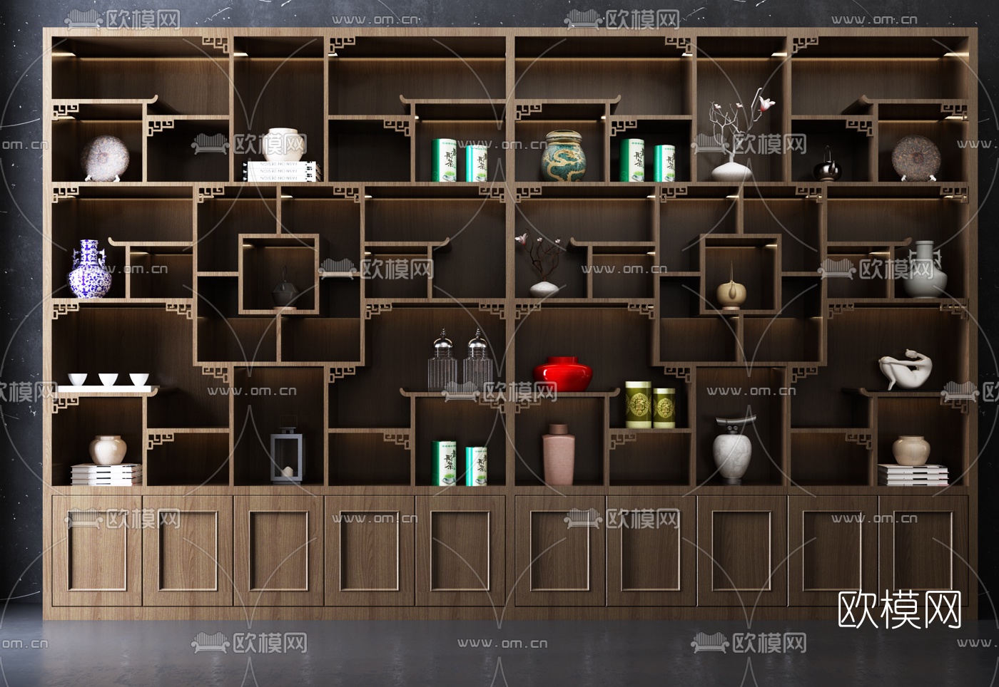中式实木博古架装饰柜3d模型