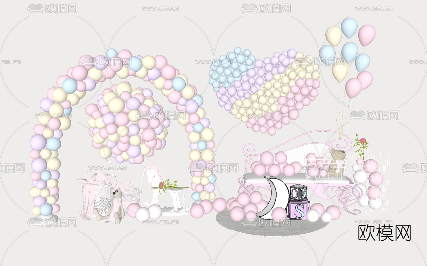现代婚礼气球美陈su模型下载