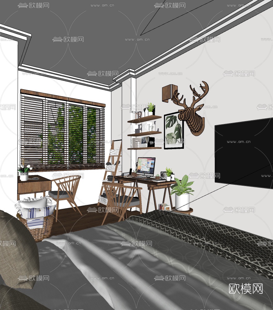 北欧卧室su模型下载（渲染图2）