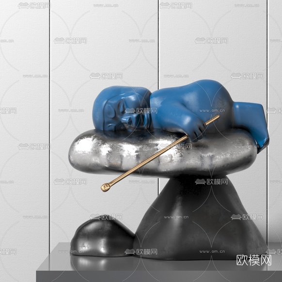 新中式小孩雕塑摆件3d模型下载