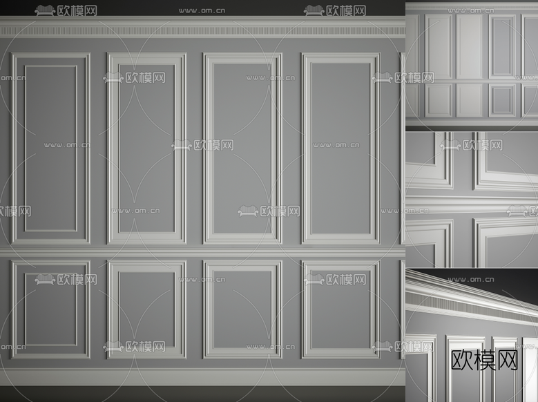 简欧方形护墙板3d模型下载
