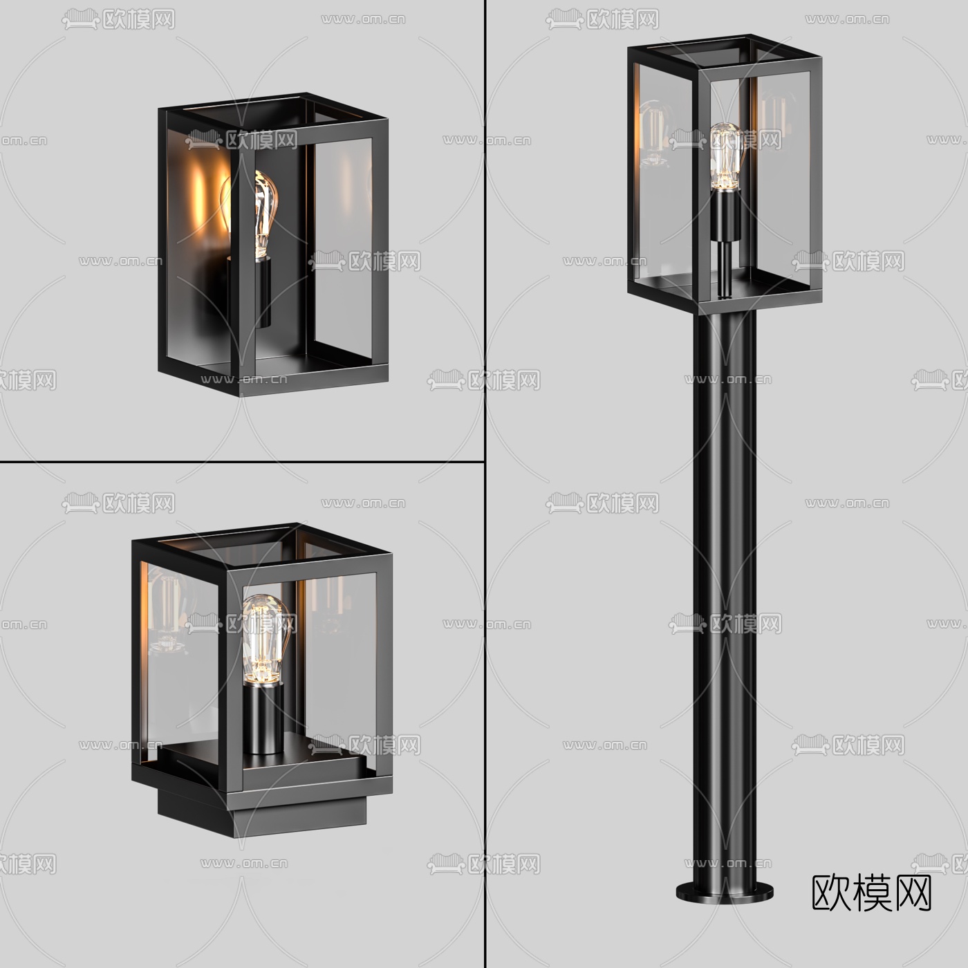 现代户外草坪灯壁灯组合3d模型