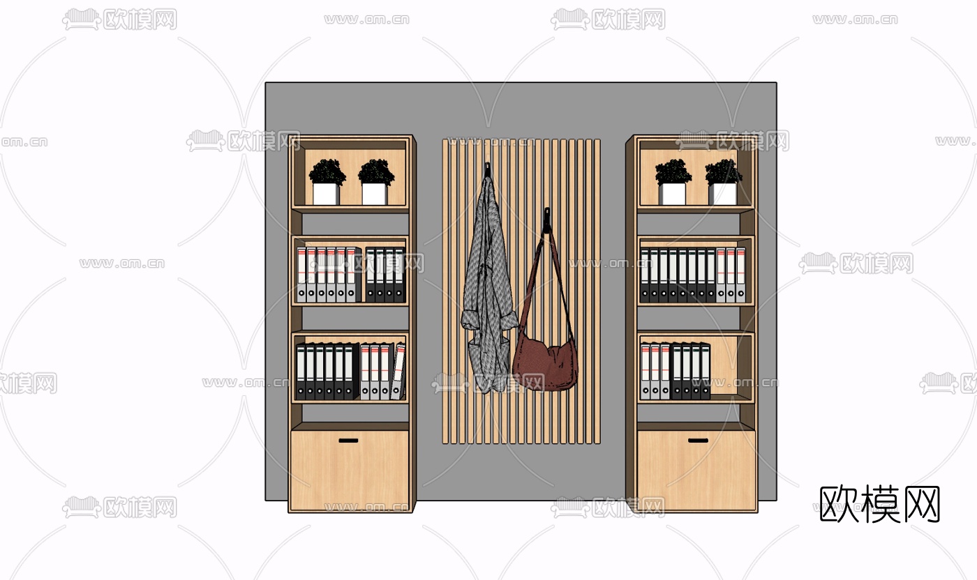 现代实木文件柜免费su模型下载