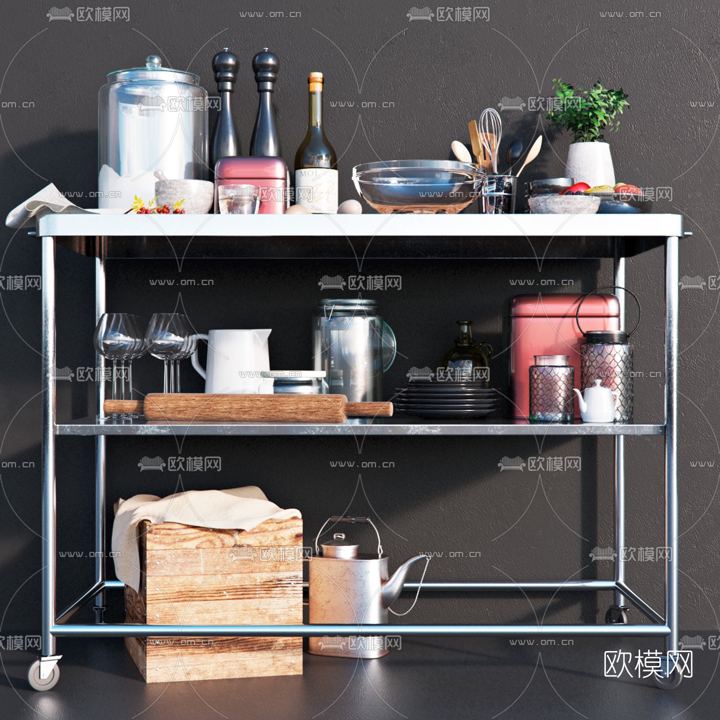 北欧厨房厨具组合d模型下载（渲染图1）