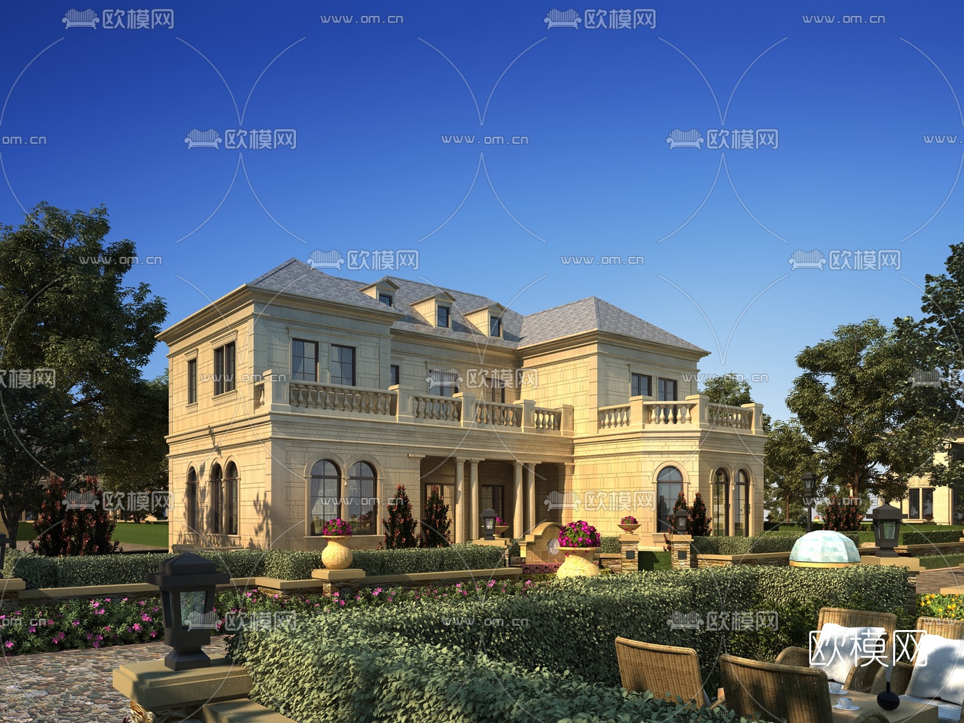 欧式独栋别墅外观3d模型下载