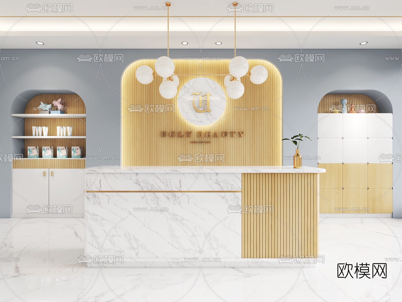 现代美容院前台3d模型