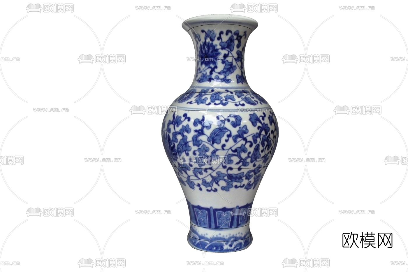 中式青花陶瓷花瓶免费su模型下载