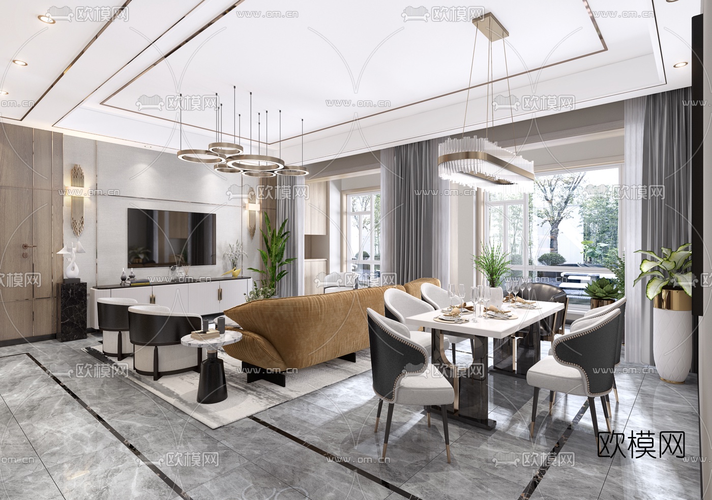 后现代客厅餐厅3d模型