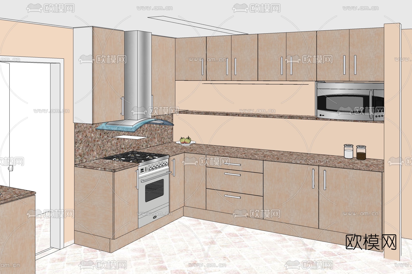 现代厨房免费su模型下载
