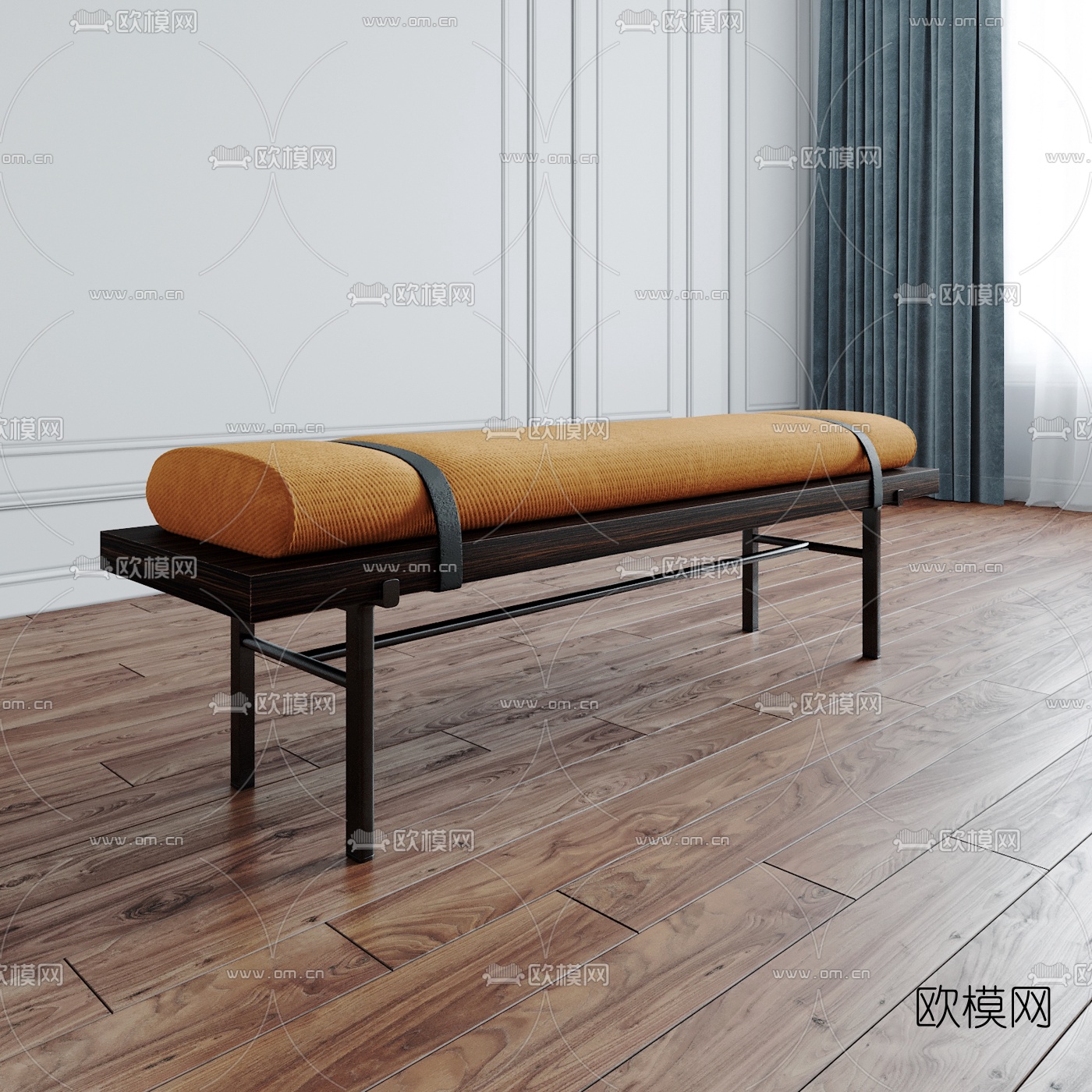 现代布艺床尾凳3d模型下载（渲染图5）