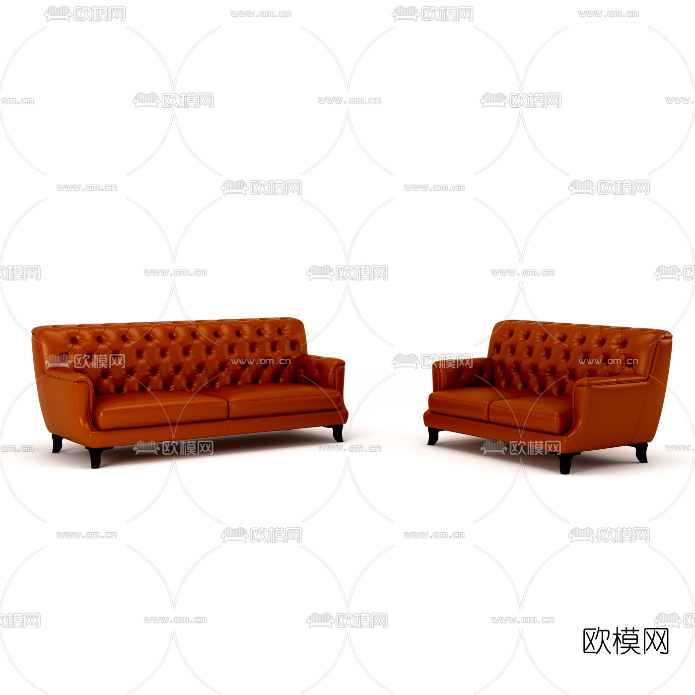 手取网 美式红色皮革双人沙发3d模型