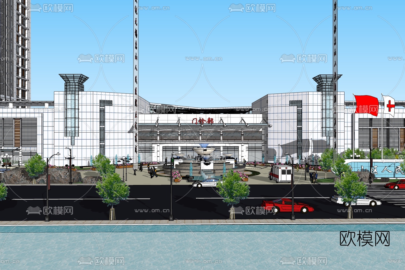 现代医院大楼免费su模型下载