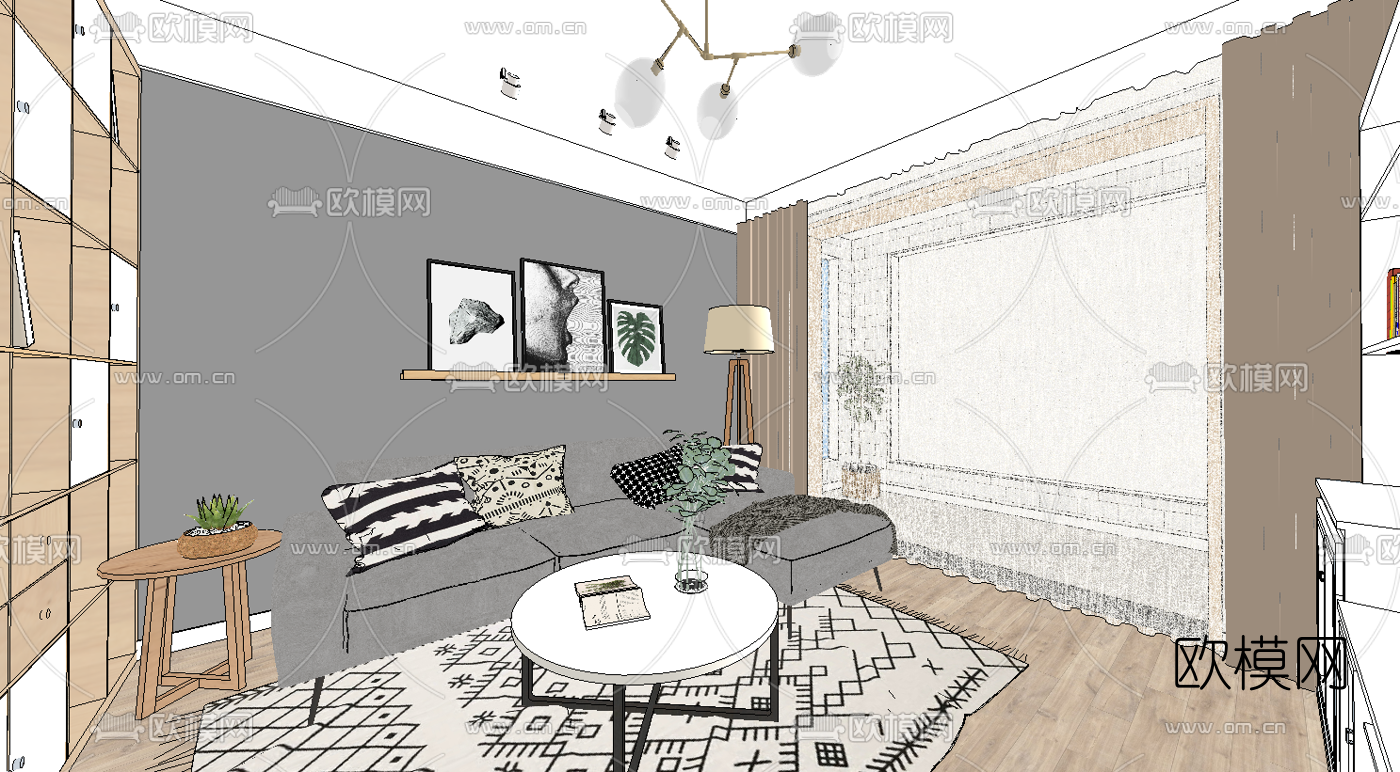 北欧客厅餐厅su模型