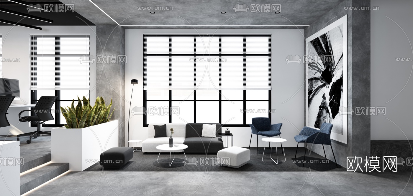 工业风办公室接待区3d模型下载