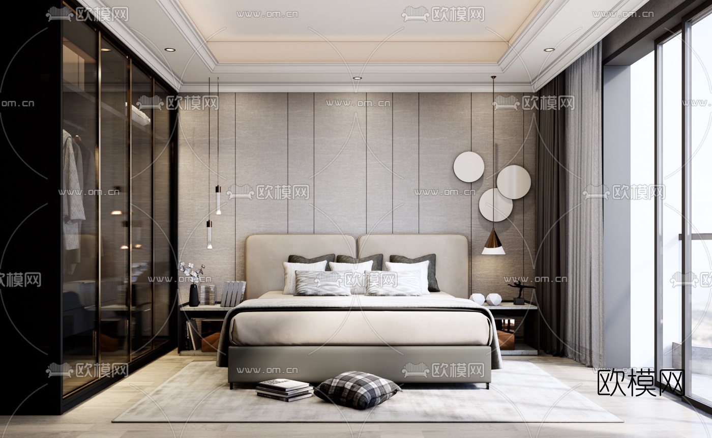 现代卧室su模型下载（渲染图1）