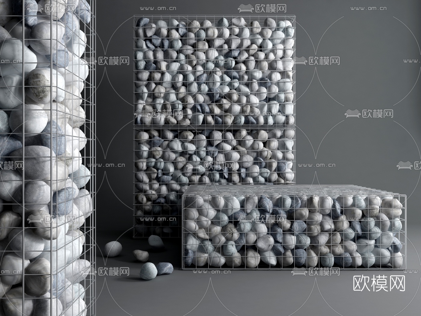 现代石头挡墙鹅卵石3d模型下载