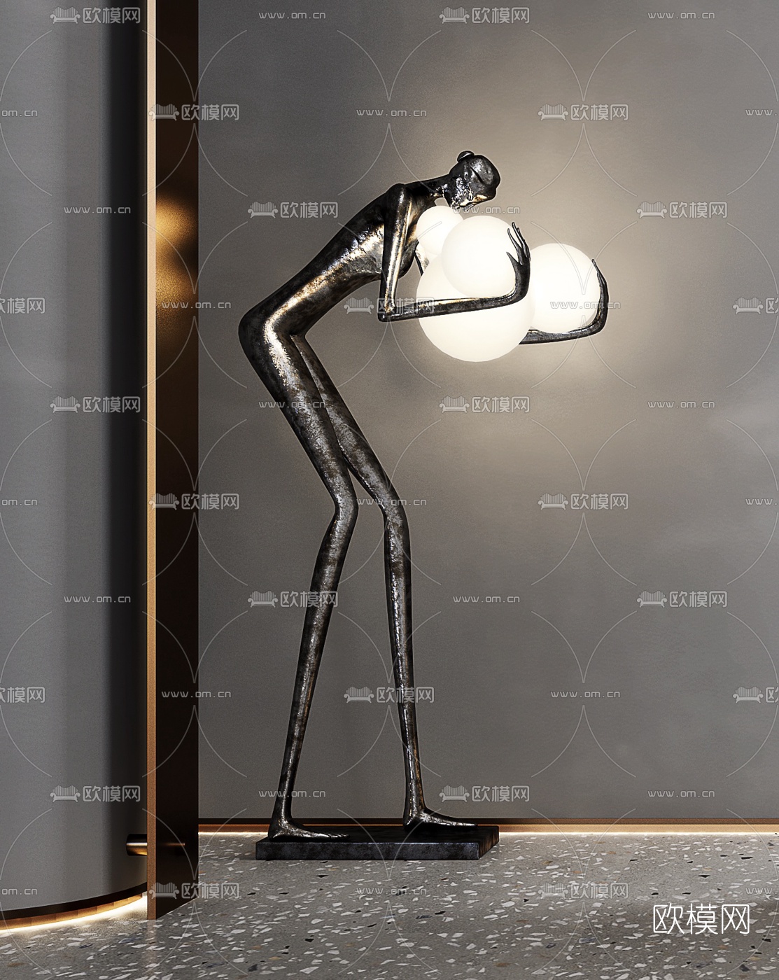 现代人物雕塑落地灯3d模型