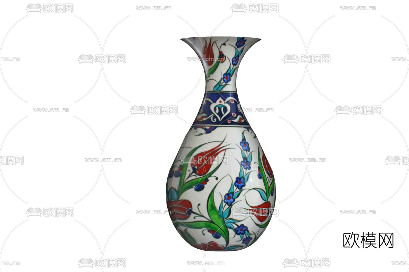 中式印花陶瓷花瓶免费su模型下载