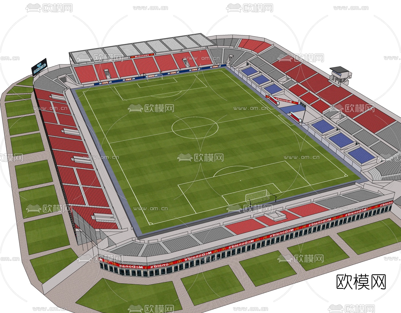 现代足球场免费su模型下载