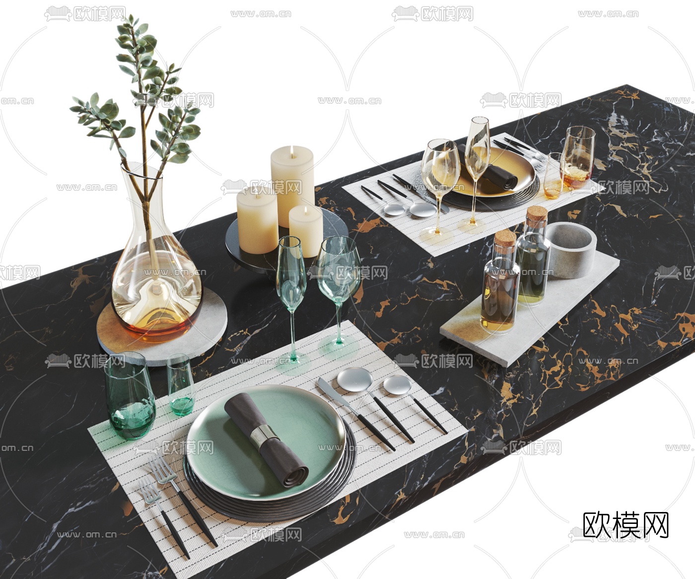 现代餐台刀叉餐具摆件3d模型下载