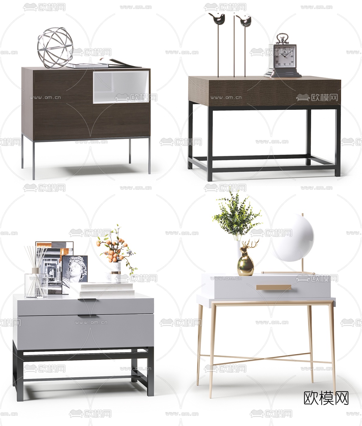 现代实木床头柜3d模型下载