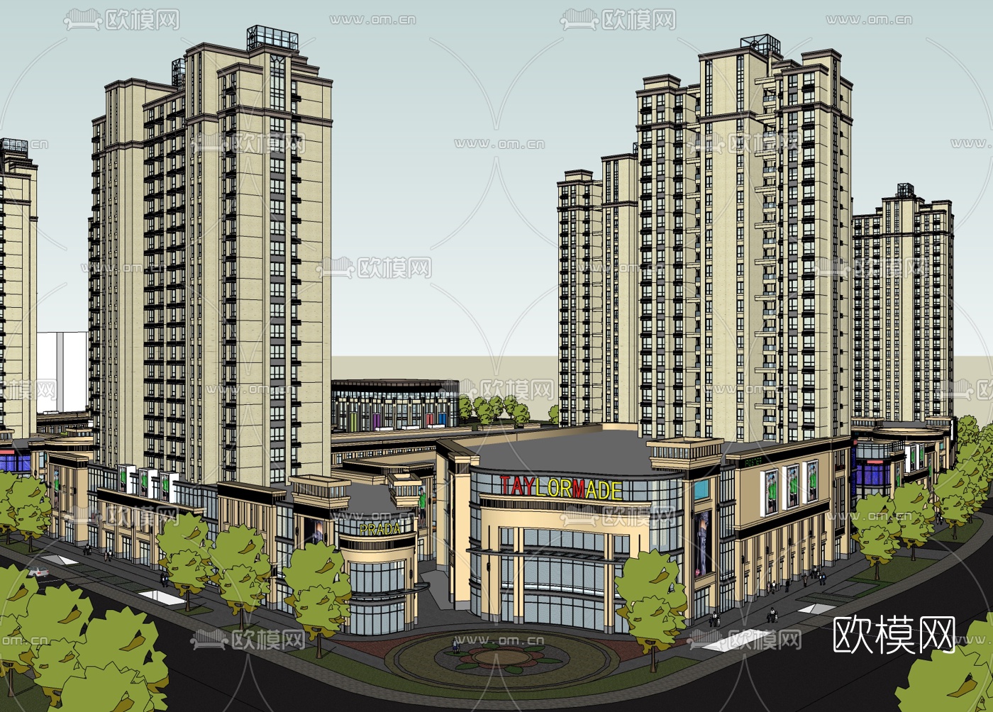 现代商业街免费su模型下载