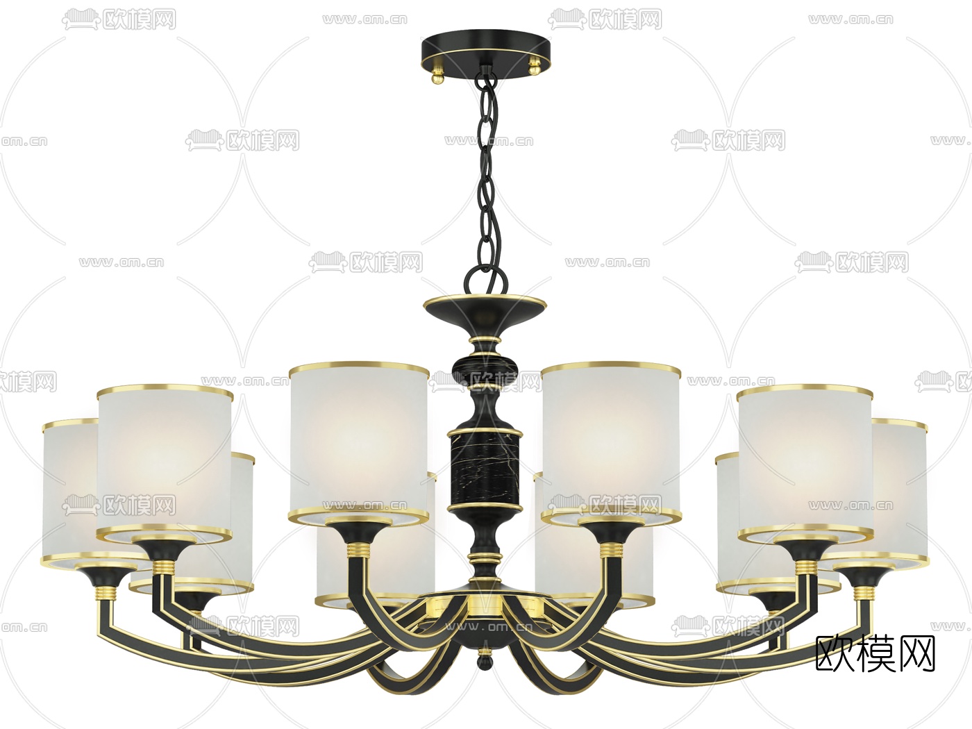 新中式金属多头吊灯3d模型下载（渲染图3）