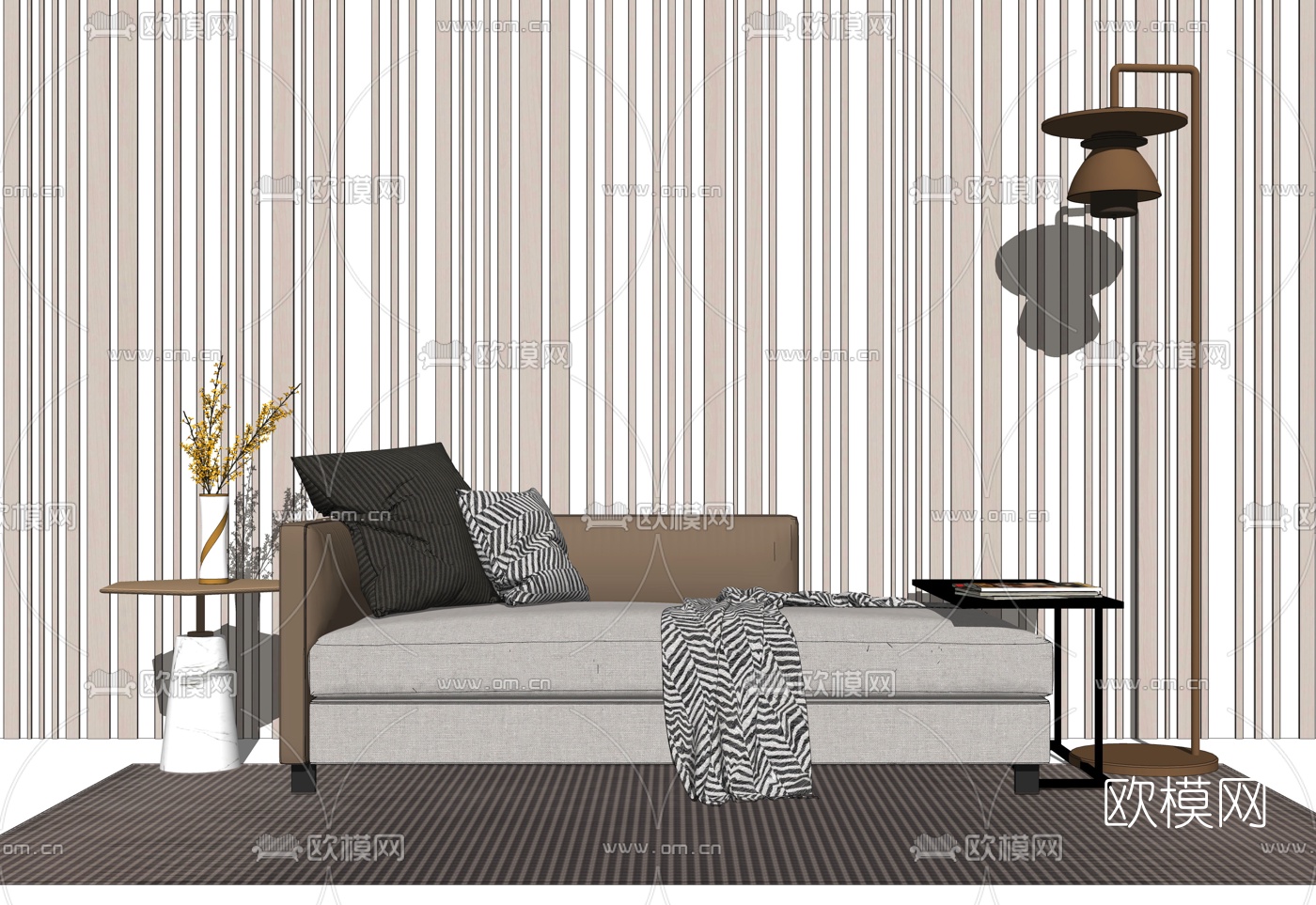 现代布艺贵妃椅su模型