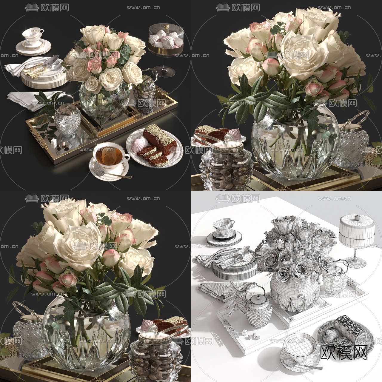 现代花瓶花卉餐具3d模型下载