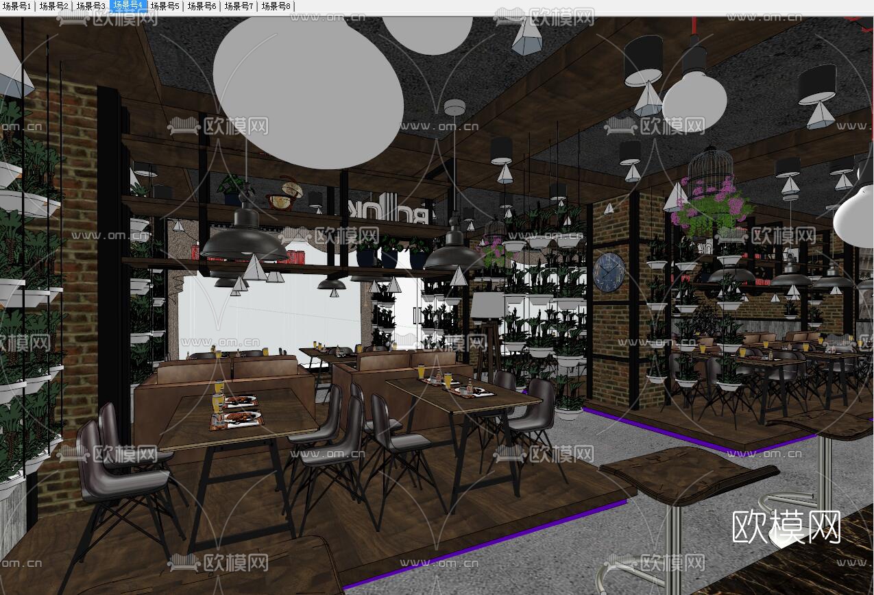 工业风主题餐厅su模型下载（渲染图4）