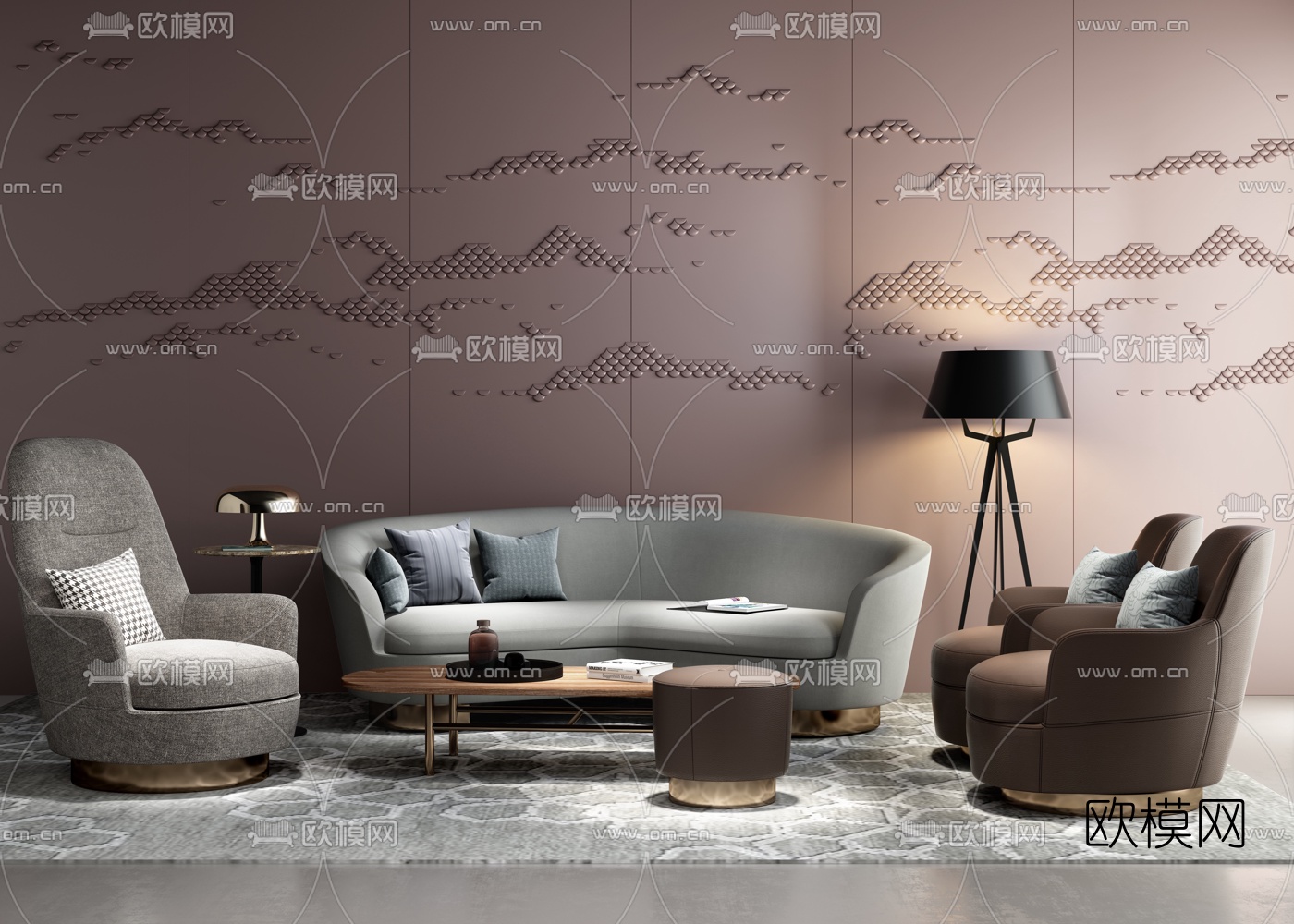 现代布艺沙发组合3d模型