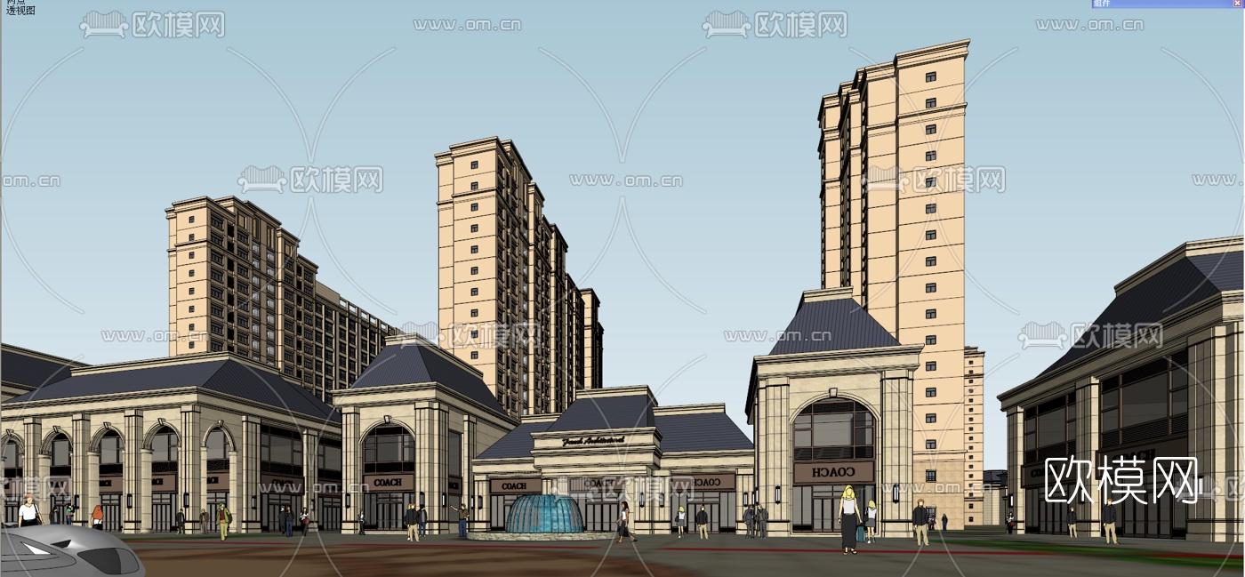 法式商业街su模型下载（渲染图3）