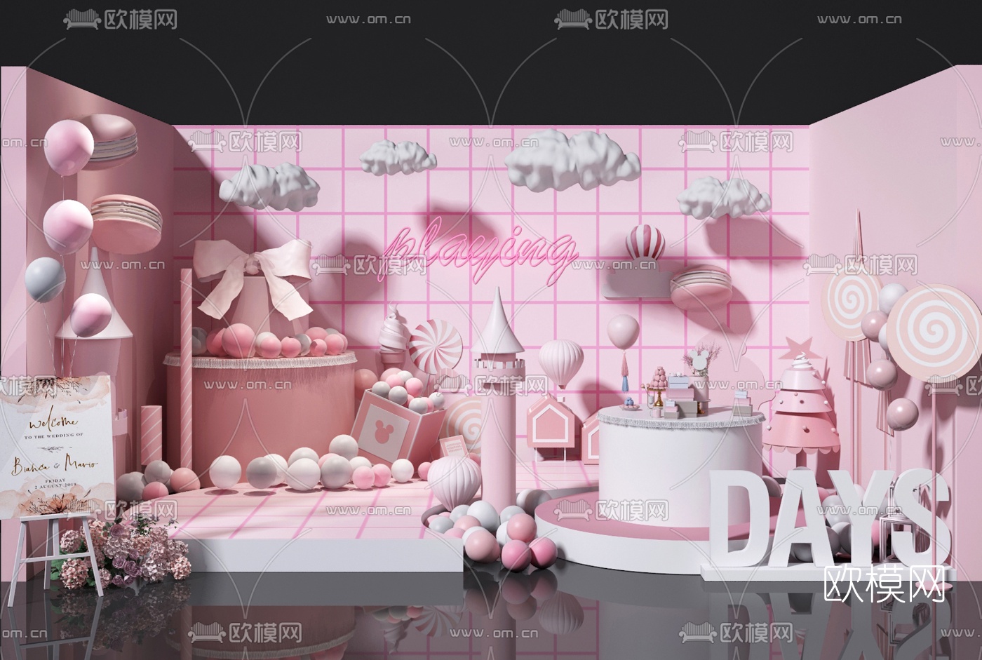 现代婚庆婚礼橱窗合影区3d模型