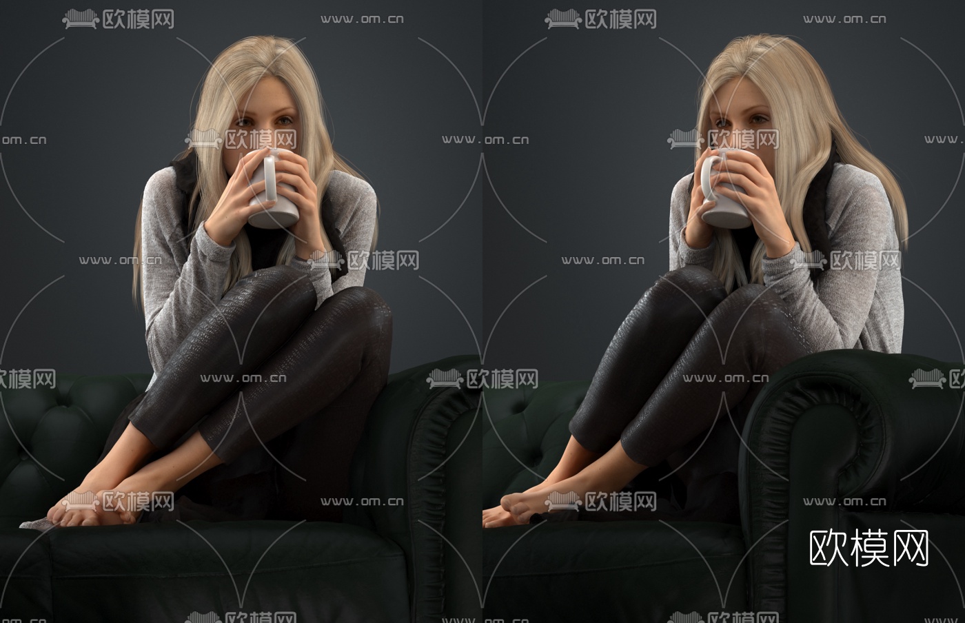 欧式坐姿女性人物3d模型