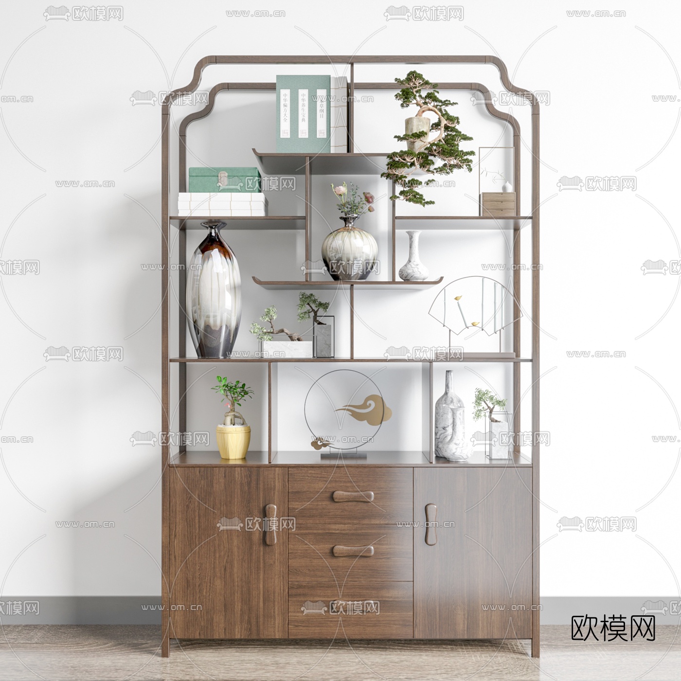 新中式实木博古架3d模型